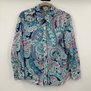 Talbots Petite Paisley Print Button Down Shirt Long Sleeve Cotton Women's‎ SP